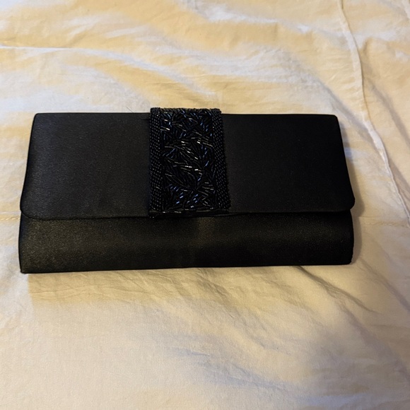 Elegant Black Clutch with Beaded Accent - Picture 1 of 2